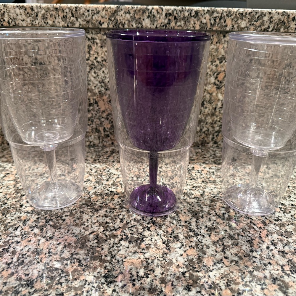 Lot of 3 TERVIS Wine Glass Inside 16oz Clear Tumbler - Insulated Goblet